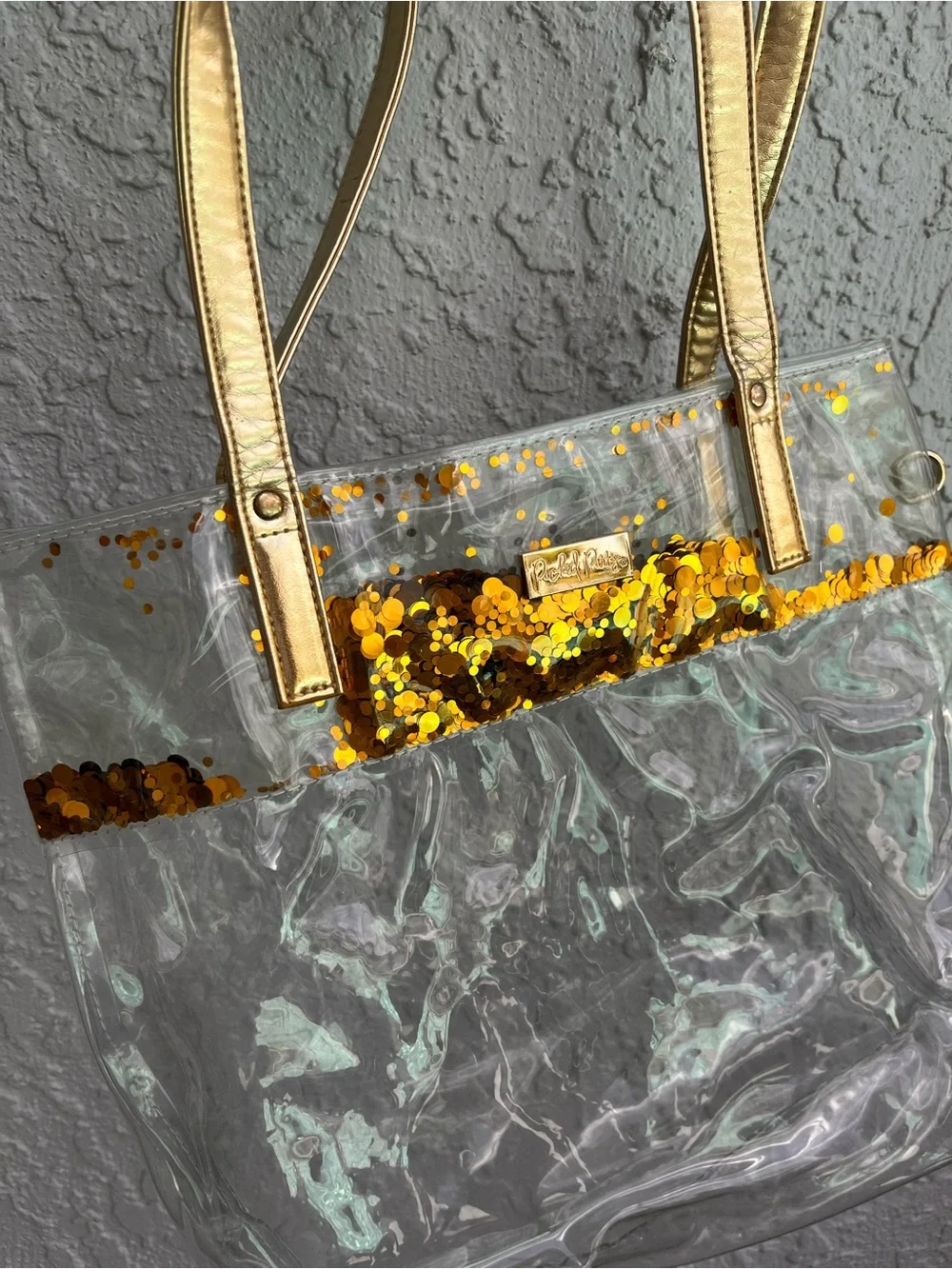 Packed Party Little Bit of Party Kids Tote Clear Confetti Glitter Gold Handles